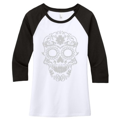 Head Floral Cool White Calavera Mexican Women's Tri-Blend 3/4-Sleeve Raglan Shirt