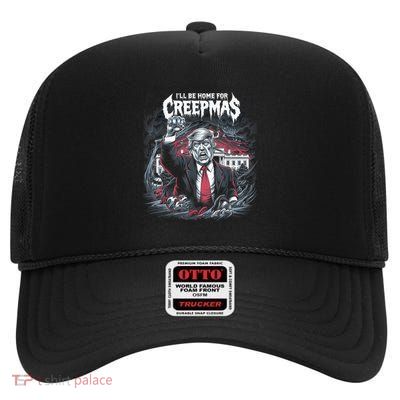 Home For Creepmas Christmas Metalcore Deathcore Donald Trump High Crown Mesh Back Trucker Hat