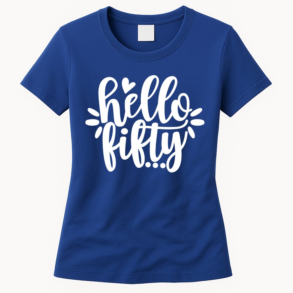 Hello Fifty Cute Hello Fifty Squad 50th Birthday Cute Gift Womens T-Shirt