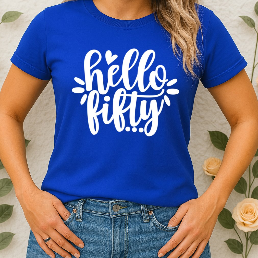 Hello Fifty Cute Hello Fifty Squad 50th Birthday Cute Gift Womens T-Shirt