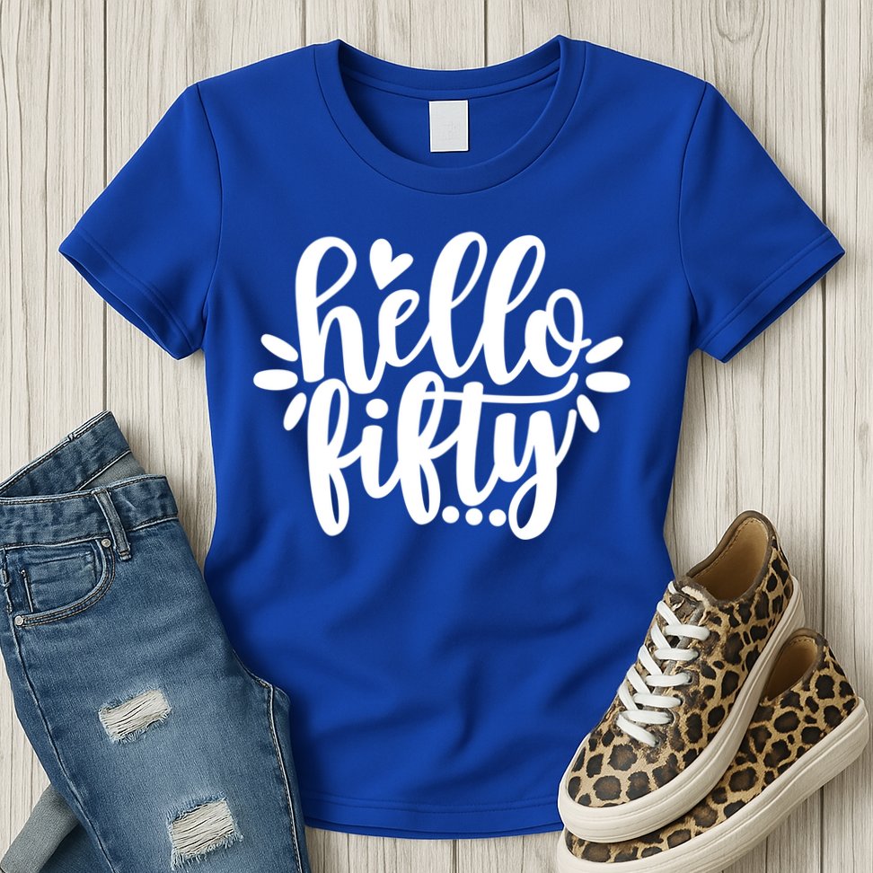 Hello Fifty Cute Hello Fifty Squad 50th Birthday Cute Gift Womens T-Shirt