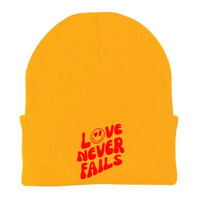 Happy Face Christian Hearts Love Never Fails Valentines Day Gift Knit Cap Winter Beanie