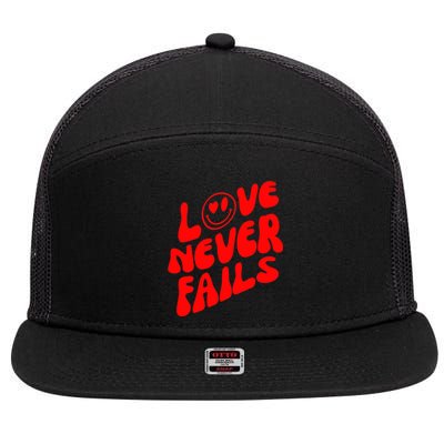 Happy Face Christian Hearts Love Never Fails Valentines Day Gift 7 Panel Mesh Trucker Snapback Hat