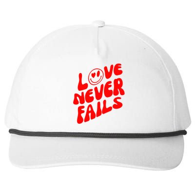 Happy Face Christian Hearts Love Never Fails Valentines Day Gift Snapback Five-Panel Rope Hat