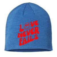 Happy Face Christian Hearts Love Never Fails Valentines Day Gift Sustainable Beanie