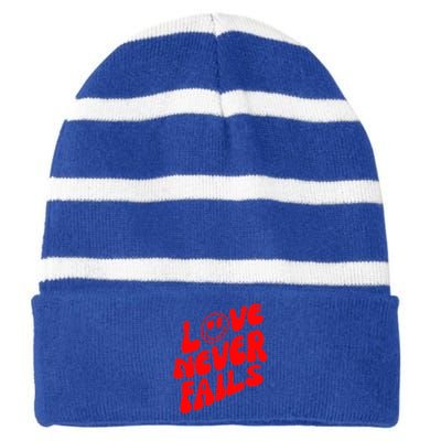 Happy Face Christian Hearts Love Never Fails Valentines Day Gift Striped Beanie with Solid Band