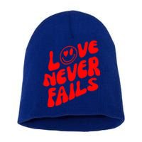 Happy Face Christian Hearts Love Never Fails Valentines Day Gift Short Acrylic Beanie