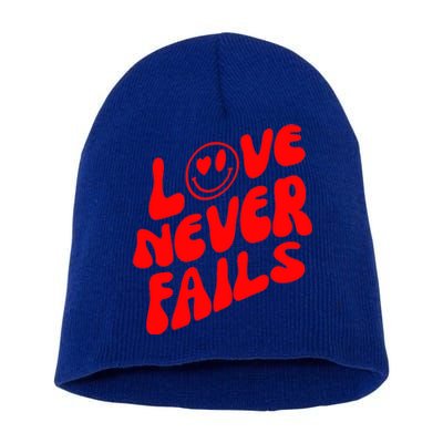 Happy Face Christian Hearts Love Never Fails Valentines Day Gift Short Acrylic Beanie