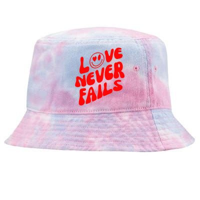 Happy Face Christian Hearts Love Never Fails Valentines Day Gift Tie-Dyed Bucket Hat