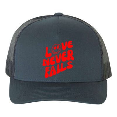 Happy Face Christian Hearts Love Never Fails Valentines Day Gift Yupoong Adult 5-Panel Trucker Hat