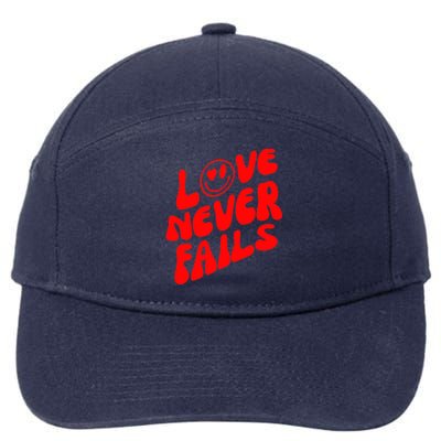 Happy Face Christian Hearts Love Never Fails Valentines Day Gift 7-Panel Snapback Hat