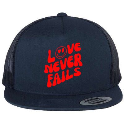 Happy Face Christian Hearts Love Never Fails Valentines Day Gift Flat Bill Trucker Hat