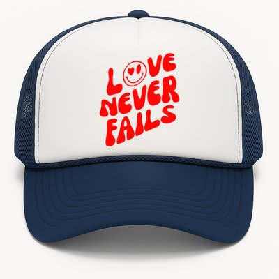 Happy Face Christian Hearts Love Never Fails Valentines Day Gift Trucker Hat