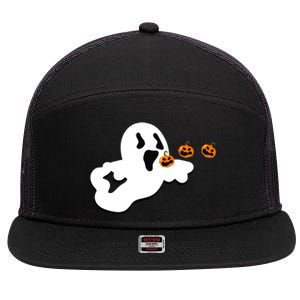 Halloween Funny Costume Ghost Eating Pumpkin Gaming Squad Funny Gift 7 Panel Mesh Trucker Snapback Hat