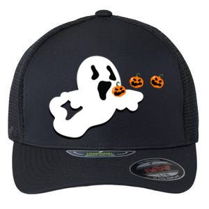 Halloween Funny Costume Ghost Eating Pumpkin Gaming Squad Funny Gift Flexfit Unipanel Trucker Cap