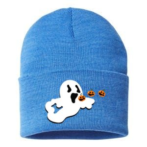 Halloween Funny Costume Ghost Eating Pumpkin Gaming Squad Funny Gift Sustainable Knit Beanie