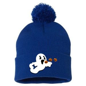 Halloween Funny Costume Ghost Eating Pumpkin Gaming Squad Funny Gift Pom Pom 12in Knit Beanie