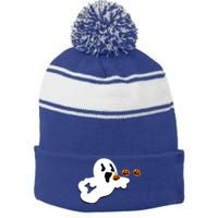 Halloween Funny Costume Ghost Eating Pumpkin Gaming Squad Funny Gift Stripe Pom Pom Beanie