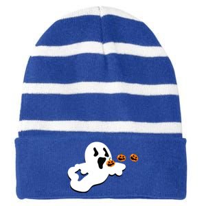 Halloween Funny Costume Ghost Eating Pumpkin Gaming Squad Funny Gift Striped Beanie with Solid Band