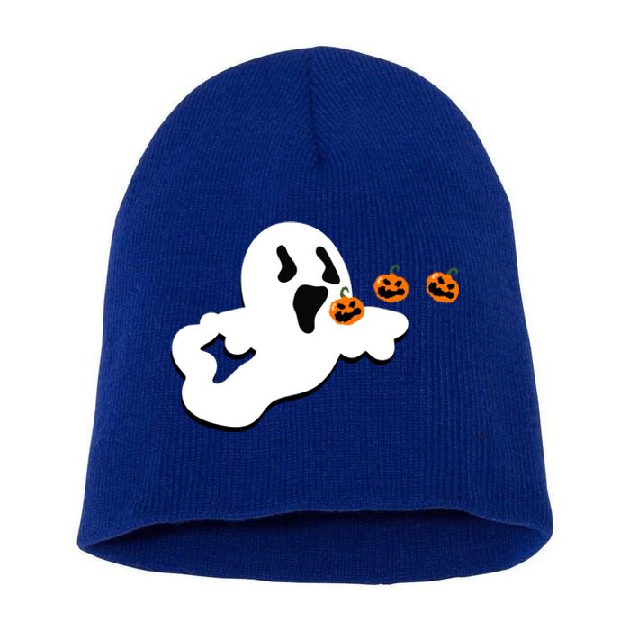 Halloween Funny Costume Ghost Eating Pumpkin Gaming Squad Funny Gift Short Acrylic Beanie