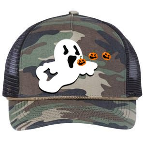 Halloween Funny Costume Ghost Eating Pumpkin Gaming Squad Funny Gift Retro Rope Trucker Hat Cap