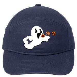 Halloween Funny Costume Ghost Eating Pumpkin Gaming Squad Funny Gift 7-Panel Snapback Hat