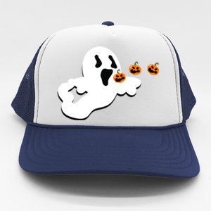 Halloween Funny Costume Ghost Eating Pumpkin Gaming Squad Funny Gift Trucker Hat