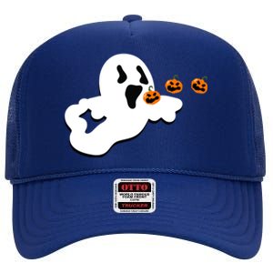 Halloween Funny Costume Ghost Eating Pumpkin Gaming Squad Funny Gift High Crown Mesh Back Trucker Hat