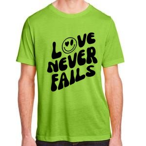 Happy Face Christian Hearts Love Never Fails Valentines Day Funny Gift Adult ChromaSoft Performance T-Shirt