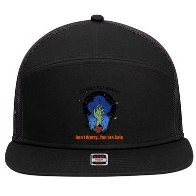 Halloween Funny Cute Gift Zombies Eat Brains Gory Hand Gift 7 Panel Mesh Trucker Snapback Hat