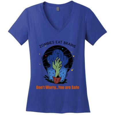 Halloween Funny Cute Gift Zombies Eat Brains Gory Hand Gift Women's V-Neck T-Shirt