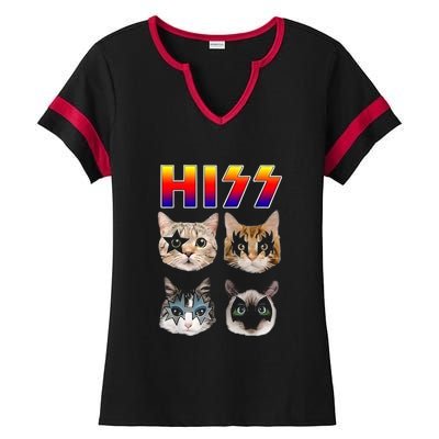 Hiss Funny Cats Kittens Rock Rockin Ladies Halftime Notch Neck Tee