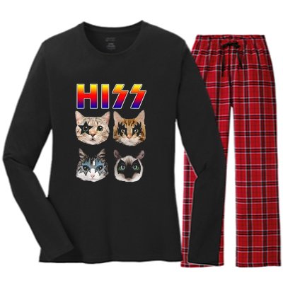 Hiss Funny Cats Kittens Rock Rockin Women's Long Sleeve Flannel Pajama Set 