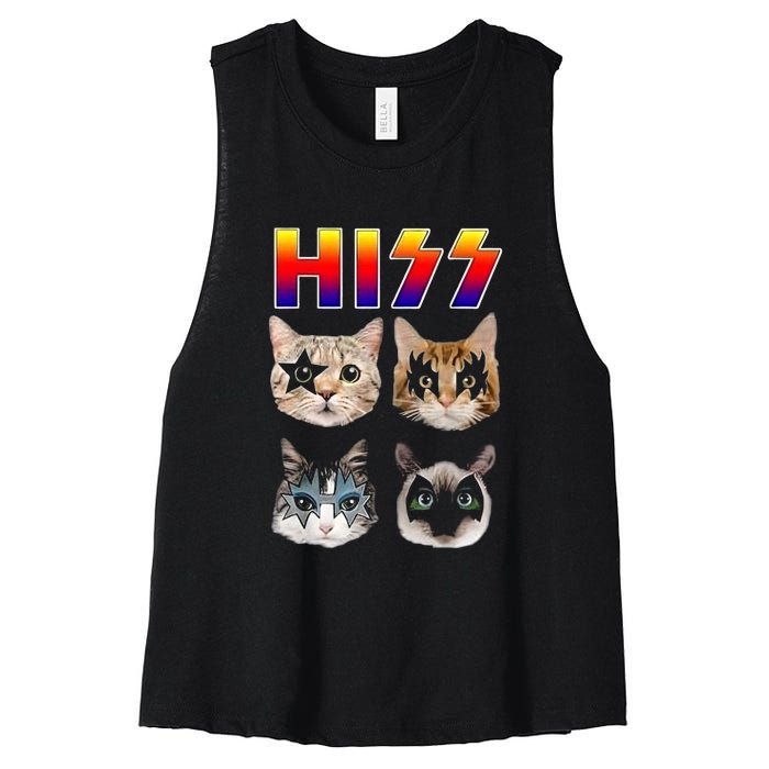 Hiss Funny Cats Kittens Rock Rockin Women's Racerback Cropped Tank