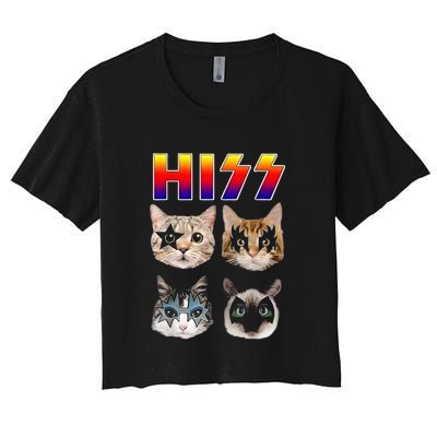 Hiss Funny Cats Kittens Rock Rockin Women's Crop Top Tee