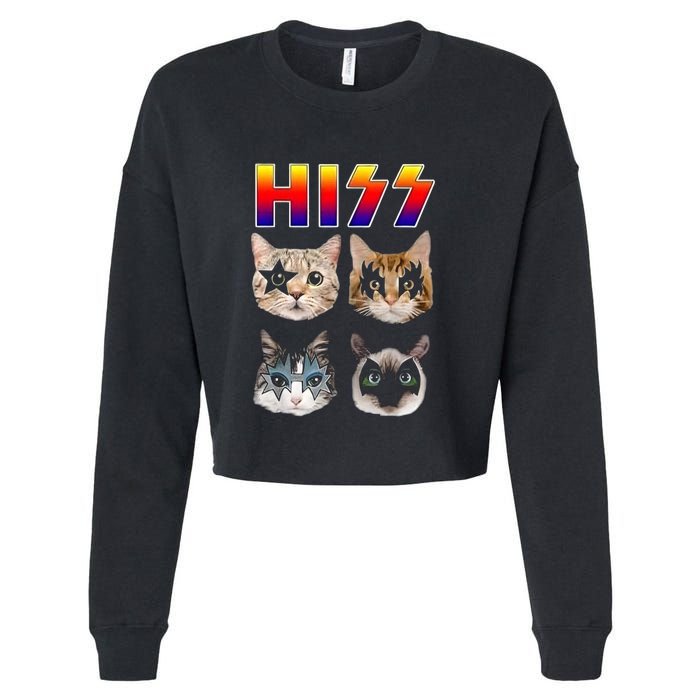 Hiss Funny Cats Kittens Rock Rockin Cropped Pullover Crew