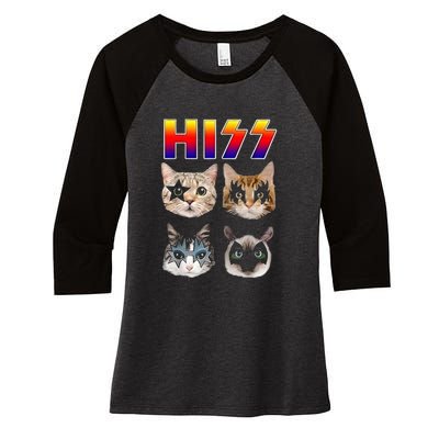 Hiss Funny Cats Kittens Rock Rockin Women's Tri-Blend 3/4-Sleeve Raglan Shirt