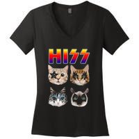 Hiss Funny Cats Kittens Rock Rockin Women's V-Neck T-Shirt