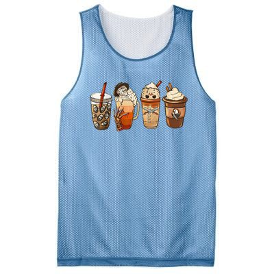 Horror Fall Coffee Pumpkin Spice Latte Iced Autumn Halloween Mesh Reversible Basketball Jersey Tank