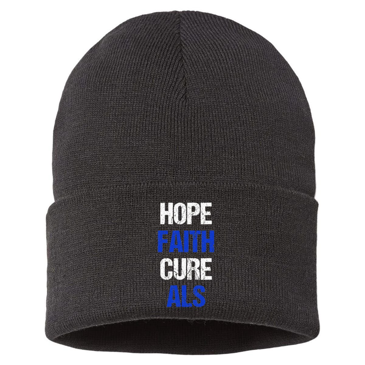Hope Faith Cure ALS Awareness Sustainable Knit Beanie