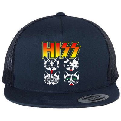 HISS Funny Cat Meow Kitty Rock Music Lover Purr And Roll Flat Bill Trucker Hat