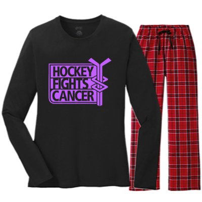 Hockey Fights Cancer Awareness Women's Long Sleeve Flannel Pajama Set 