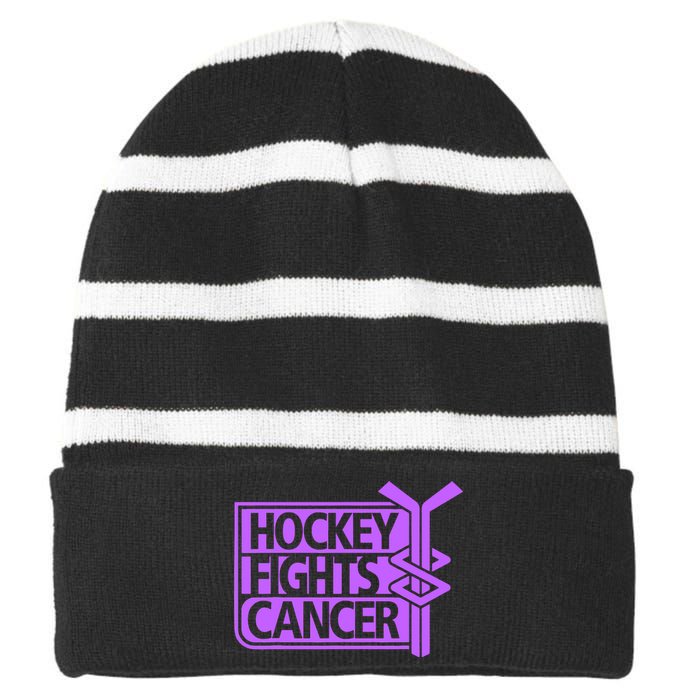 Hockey Fights Cancer Awareness Striped Beanie with Solid Band