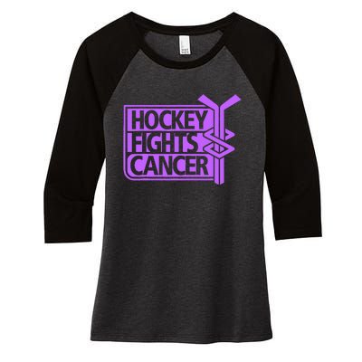 Hockey Fights Cancer Awareness Women's Tri-Blend 3/4-Sleeve Raglan Shirt