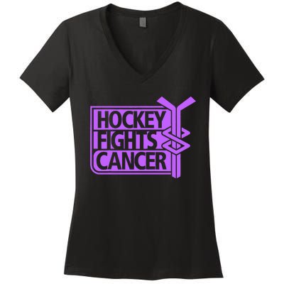 Hockey Fights Cancer Awareness Women's V-Neck T-Shirt