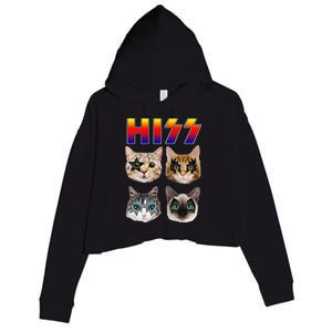 Hiss Funny Cats Kittens Rock Rockin Gift Pun Crop Fleece Hoodie