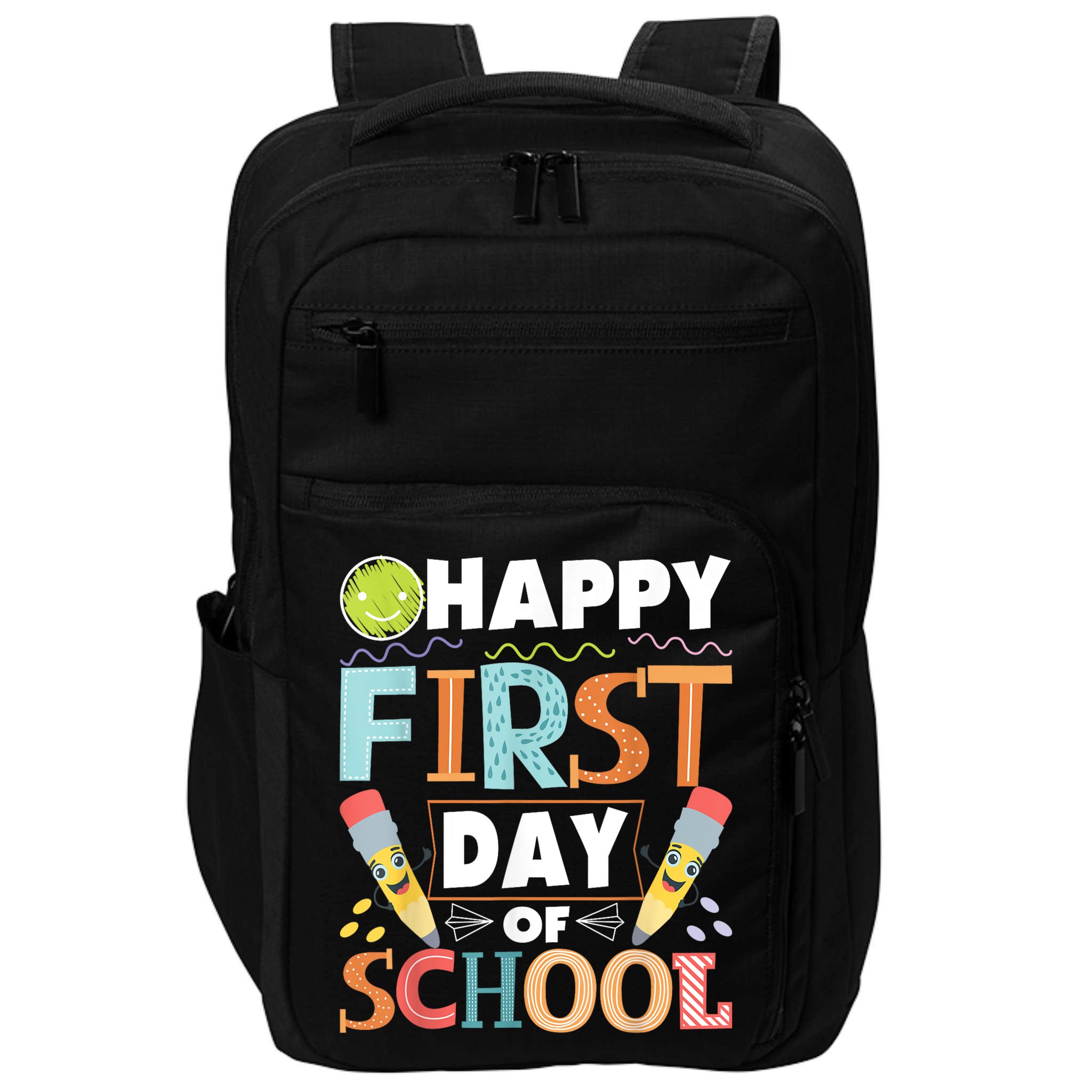 Happy First Day Of School Teacher Student Kindergarten Impact Tech Backpack