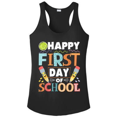 Happy First Day Of School Teacher Student Kindergarten Ladies PosiCharge Competitor Racerback Tank