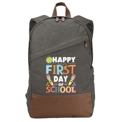 Happy First Day Of School Teacher Student Kindergarten Cotton Canvas Backpack