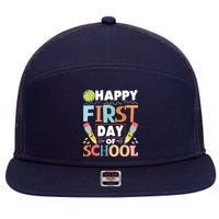 Happy First Day Of School Teacher Student Kindergarten 7 Panel Mesh Trucker Snapback Hat